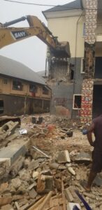 Demolition of a distressed building in Awka by the Awka Capital Territory Development Authority to avert disaster.