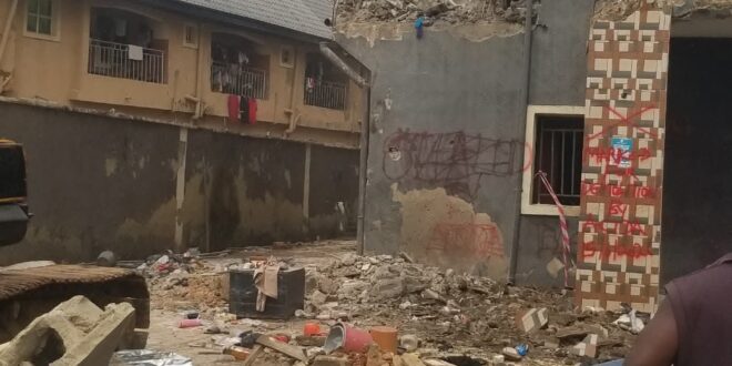 Demolition of a distressed building in Awka by the Awka Capital Territory Development Authority to avert disaster.