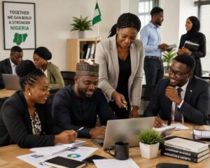 Best team compriding men and women working together in an organisation 