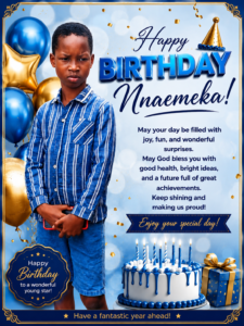 Nnaemeka celebrating his birthday with his cake